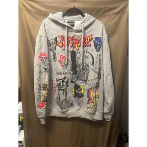 NWT Rockstar Original Shoota Heather Grey Distressed Graphic Hoodie Size XL